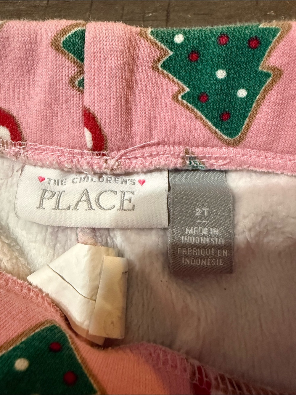 The Children's Place Pink Fleece Pajama Bottoms with Green Christmas Tree Print